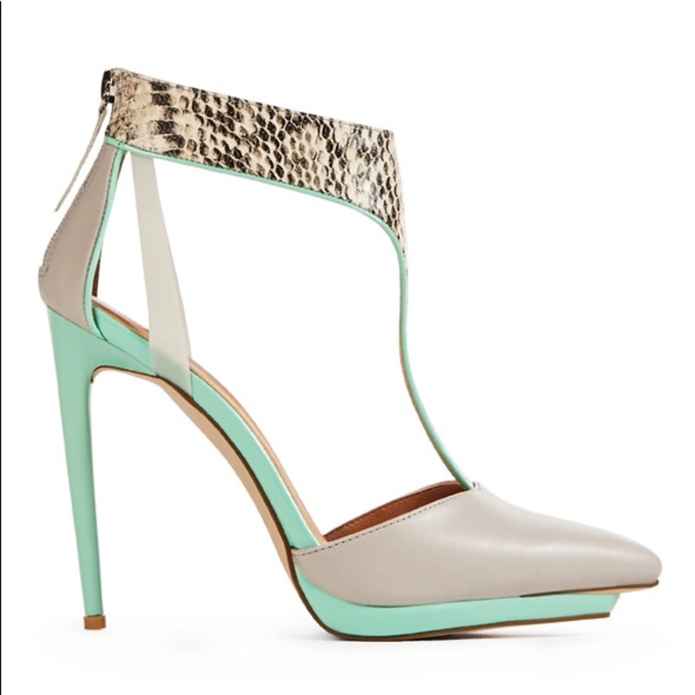 JustFab Teralyn Mint Snake Print Heels
